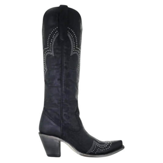 Corral Black Studded Embroider Tall Cowbot Boots Size 12M