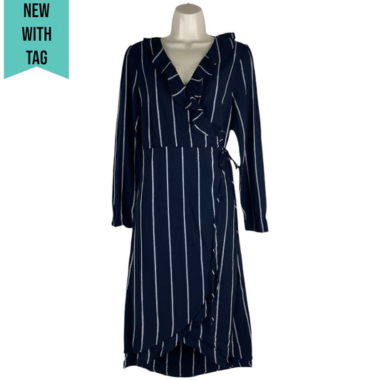 Rails Priya Metallic Striped Wrap Dress Knee Length Blue Black Size S