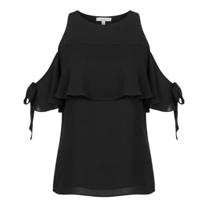 Ramy Brook Penelope Silk Cold Shoulder Tie Sleeve Top Black Size M