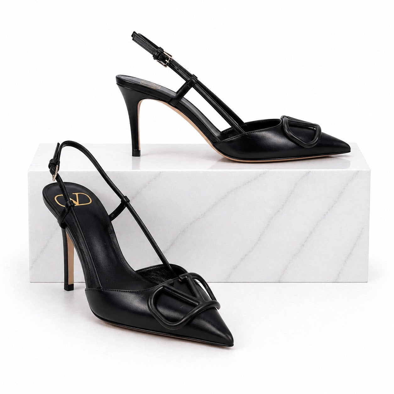 Valentino Garavani V Logo Calfskin 80mm Slingback Pump Black Size 36