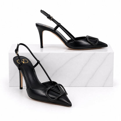 Valentino Garavani V Logo Calfskin 80mm Slingback Pump Black Size 36