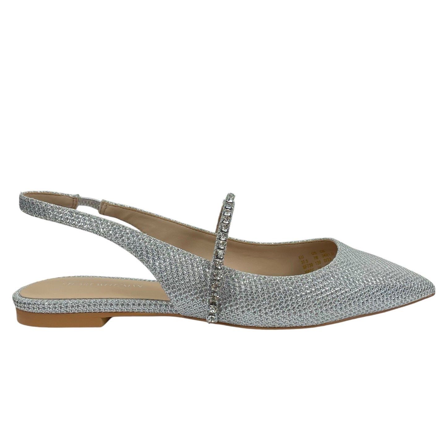 Stuart Weitzman Crystaline Pointed Toe Slingback Flats Silver Size 7