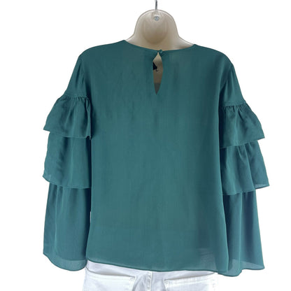 Madewell Silk Ruffle Tiered Sleeve Blouse Top Green Size XS