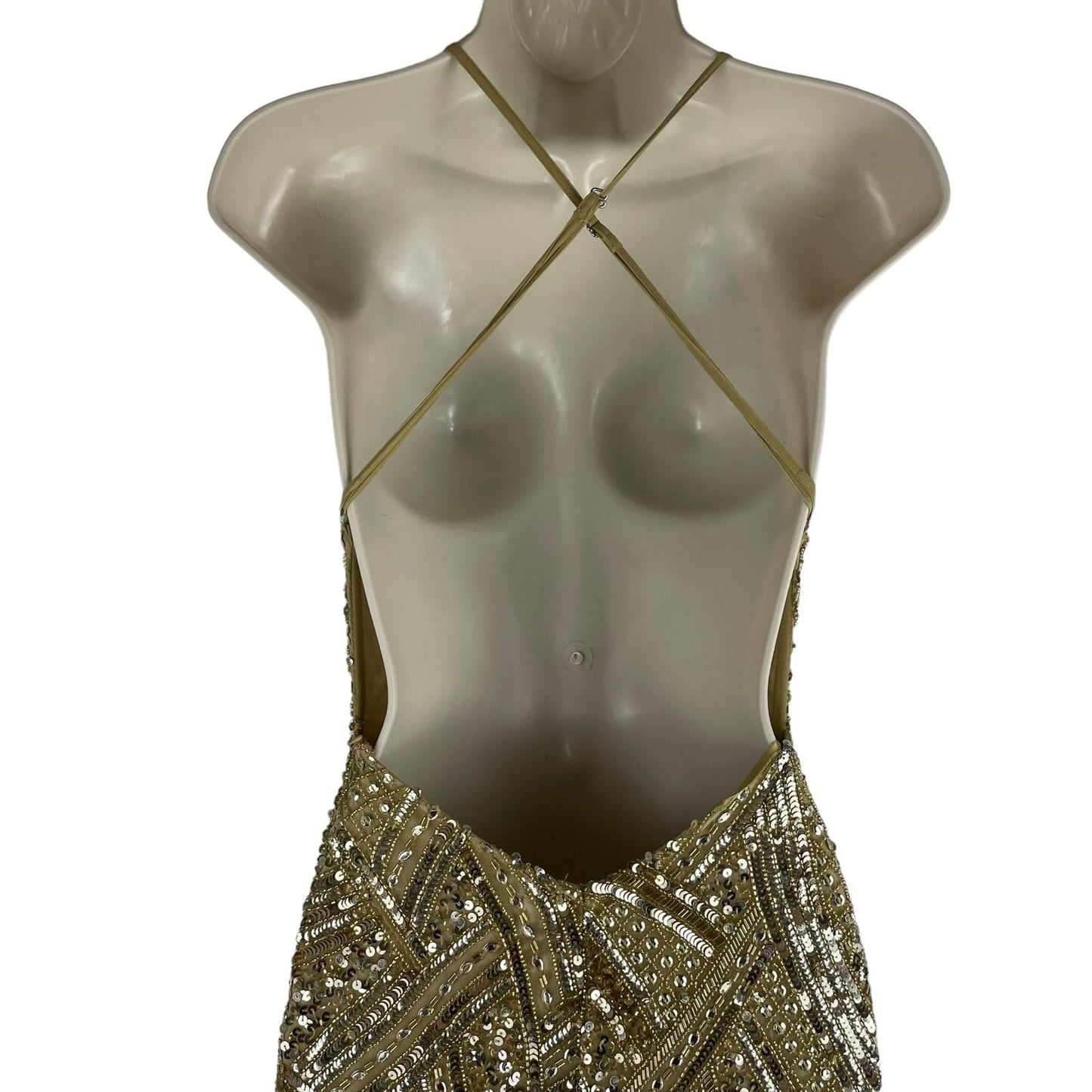 Ashley Lauren Sequin Open Back Evening Gown Formal Dress Gold Size 6