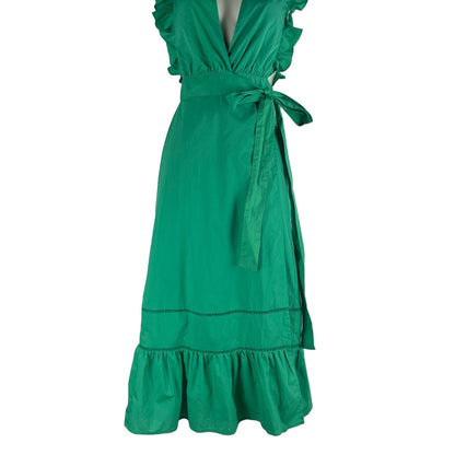 Lovers + Friends Zane Wrap Midi Dress Plunge Neck Green Size XS