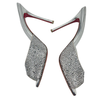 Christian Louboutin Me Dolly Strass 100mm Crystal Mules Silver Size 38