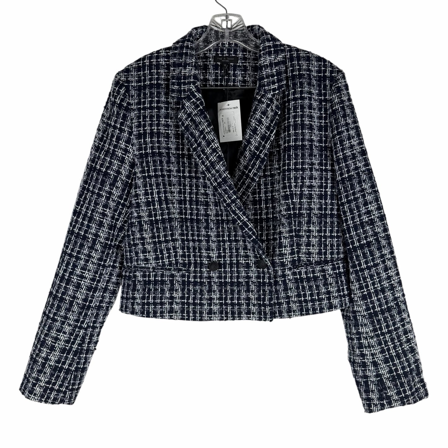 Rag & Bone Elvy Tweed Double Breasted Blazer Jacket Navy Size 12