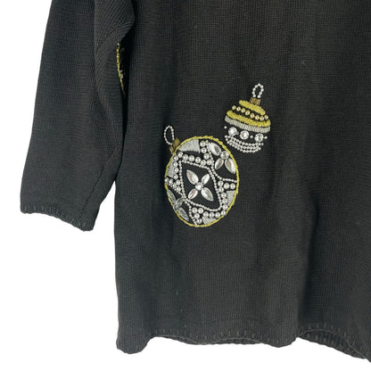 Michael Simon 1991 Christmas Ornaments Cardigan Black Ugly Sweater Size M
