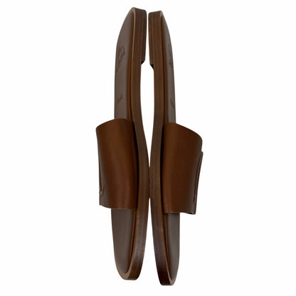 Christian Louboutin CL Mule Leather Flat Slide Sandal Brown Size 40
