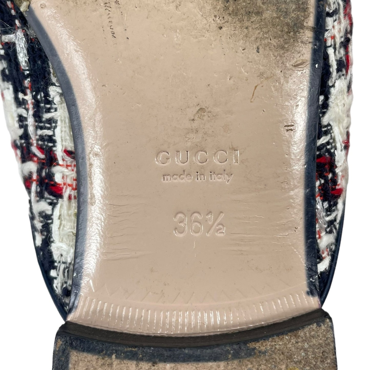 Gucci Princetown Tweed Mules Horsebit Gardenia Ink Blue Size 36.5