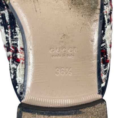 Gucci Princetown Tweed Mules Horsebit Gardenia Ink Blue Size 36.5