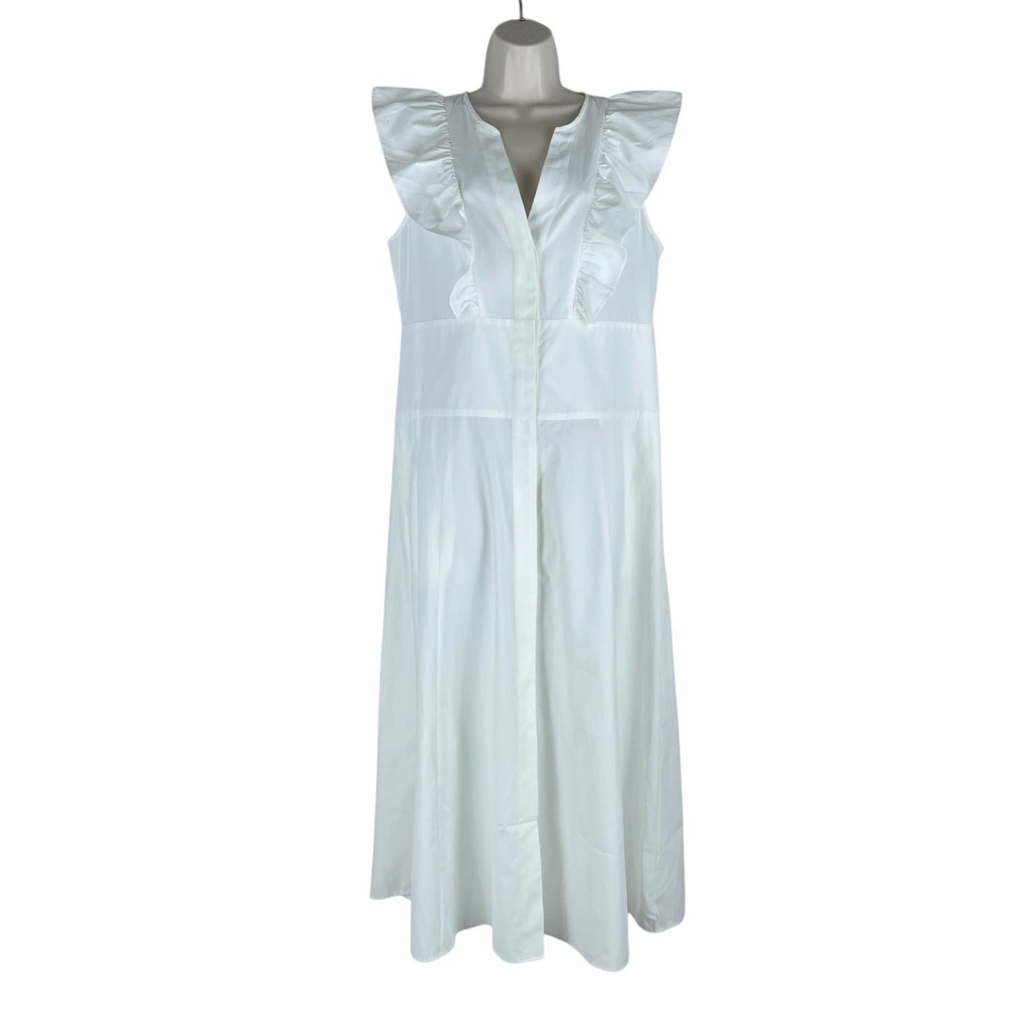 Brochu Walker The Aurora Ruffle Midi Dress Pockets Cotton White Size L