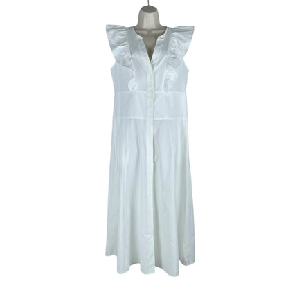 Brochu Walker The Aurora Ruffle Midi Dress Pockets Cotton White Size L