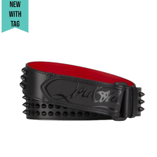 Christian Louboutin Loubi Spike Logo Leather Belt Black Men Size 105/42