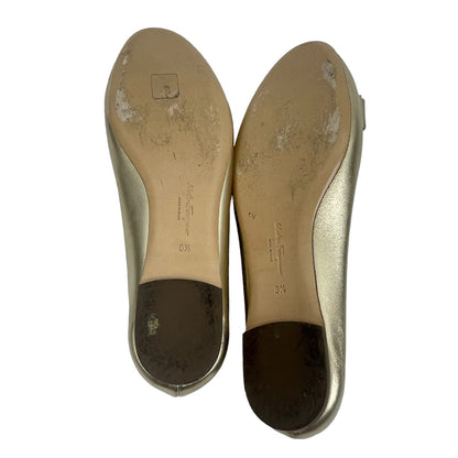 Salvatore Ferragamo Varina Scalloped Leather Ballet Flats Gold Size 8.5C