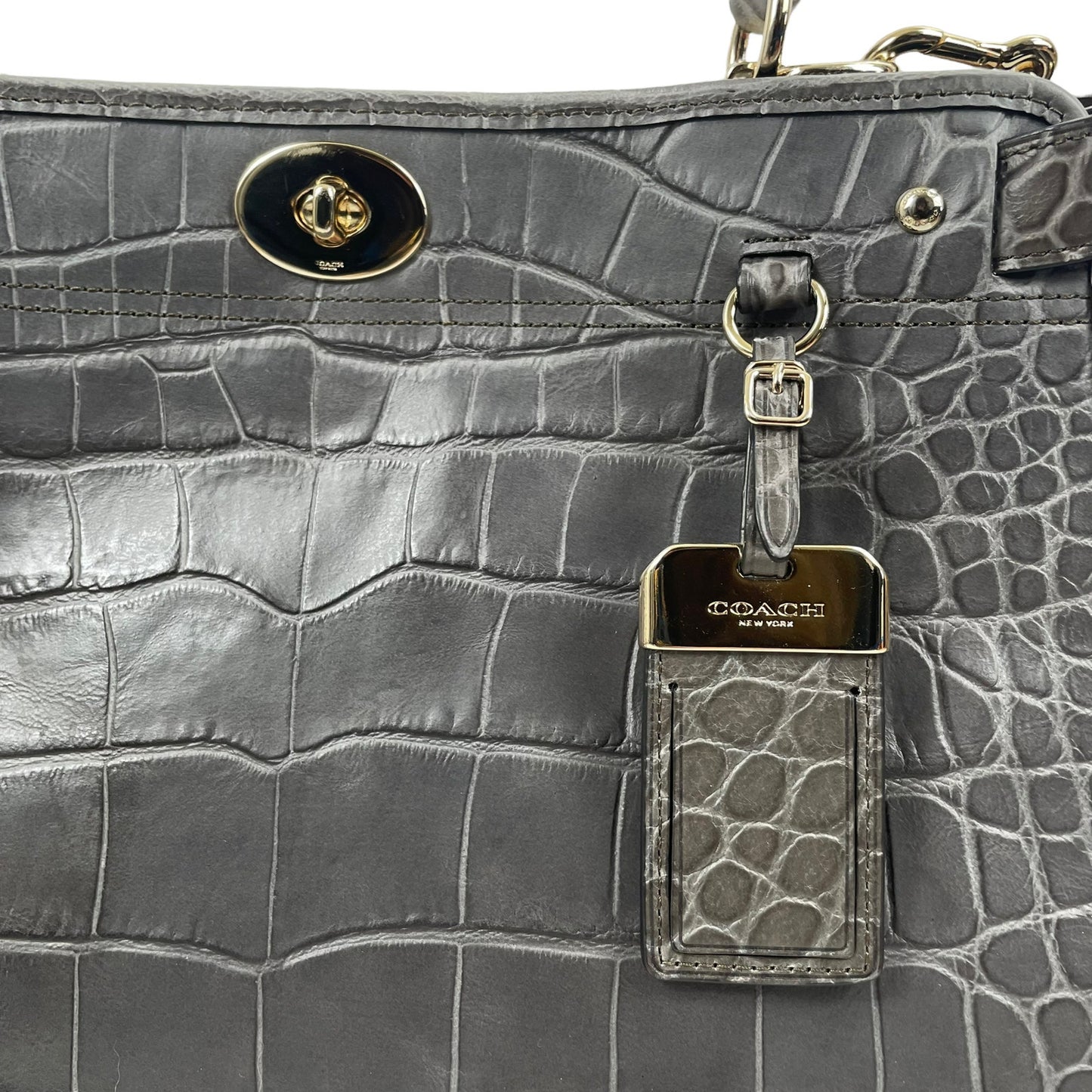 Coach Gramercy Leather Satchel Bag Crocodile Emboss Gray