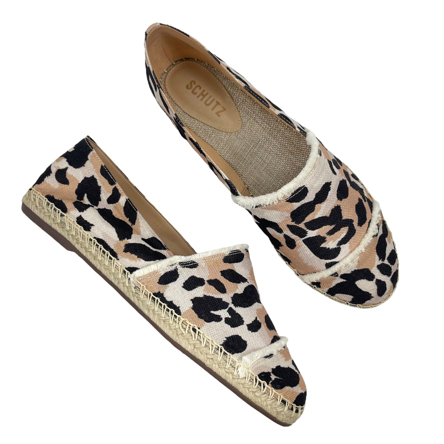 Schutz Ohanna Leopard Print Canvas Espadrilles Slip On Neutral Size 10