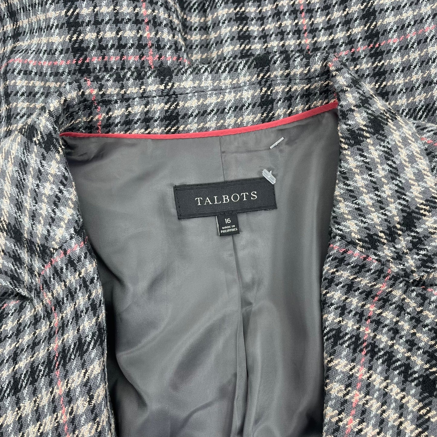 Talbots Double Breasted Bradwell Plaid Blazer Jacket Gray Pink Size 16