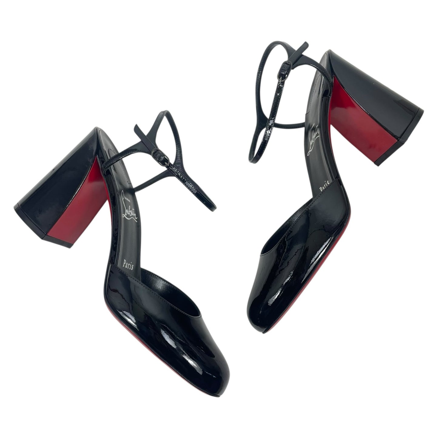 Christian Louboutin Jane 85 Patent Leather Pump Ankle Strap Black Size 40