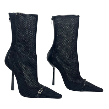Saint Laurent Oxalis 115mm Mesh Pointed Toe Ankle Boots Black Size 37