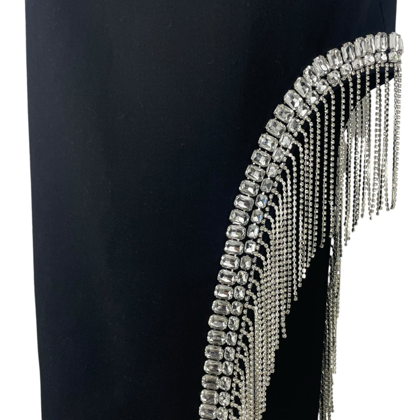 Cinq a Sept Strapless Rhinestone Fringed Sammy Midi Dress Black Size 6
