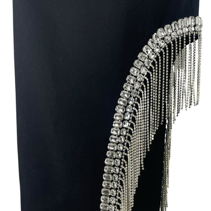 Cinq a Sept Strapless Rhinestone Fringed Sammy Midi Dress Black Size 6
