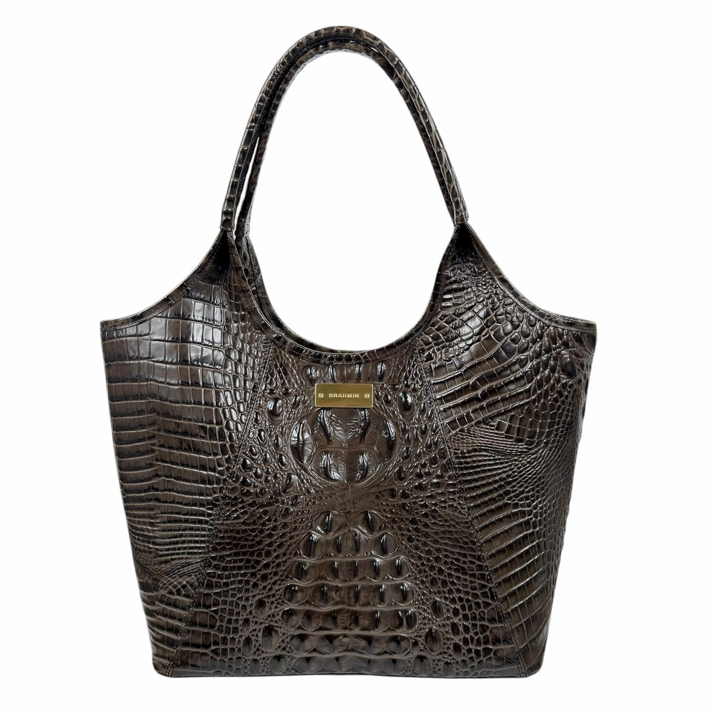 Brahmin Melbourne Shopper Tote Bag Brown Croc Embossed Leather