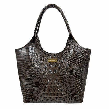 Brahmin Melbourne Shopper Tote Bag Brown Croc Embossed Leather