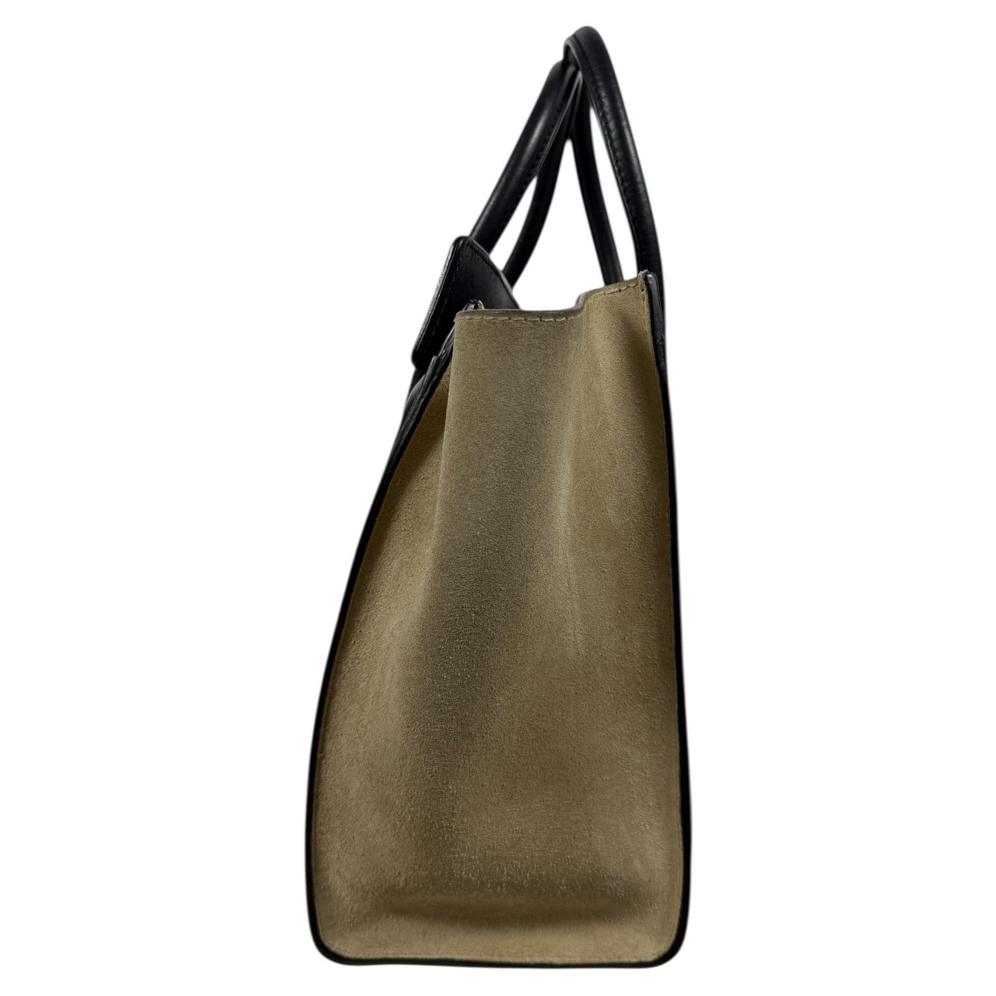 Celine Tricolor Mini Luggage Tote Bag Calf Leather Suede Rust Red Black