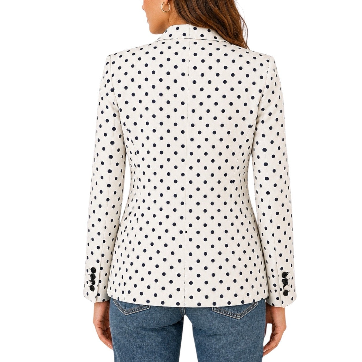 J. Crew Linen Schoolboy Blazer Jacket in Polka Dots White Navy Size 6