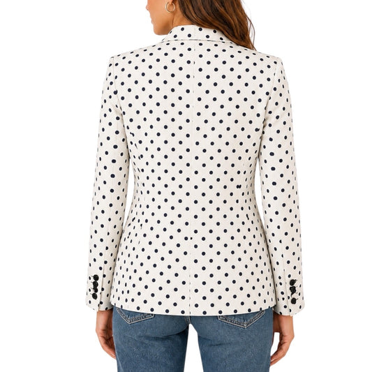 J. Crew Linen Schoolboy Blazer Jacket in Polka Dots White Navy Size 6