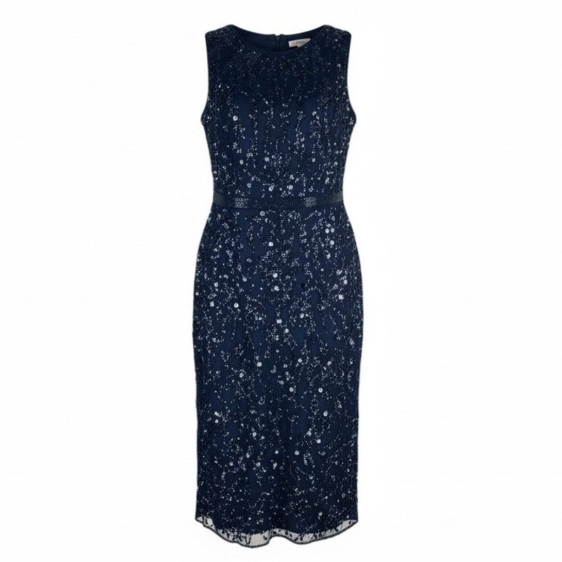 Mac Duggal Sequin Sleeveless Midi Dress 93767 Midnight Blue Size 12