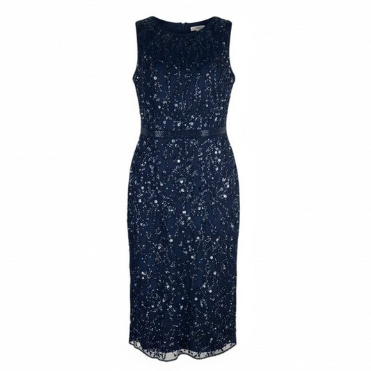 Mac Duggal Sequin Sleeveless Midi Dress 93767 Midnight Blue Size 12
