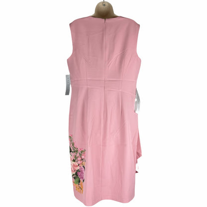 Kay Unger Mabel Midi Dress Floral Print Side Pleats Pink Size 16
