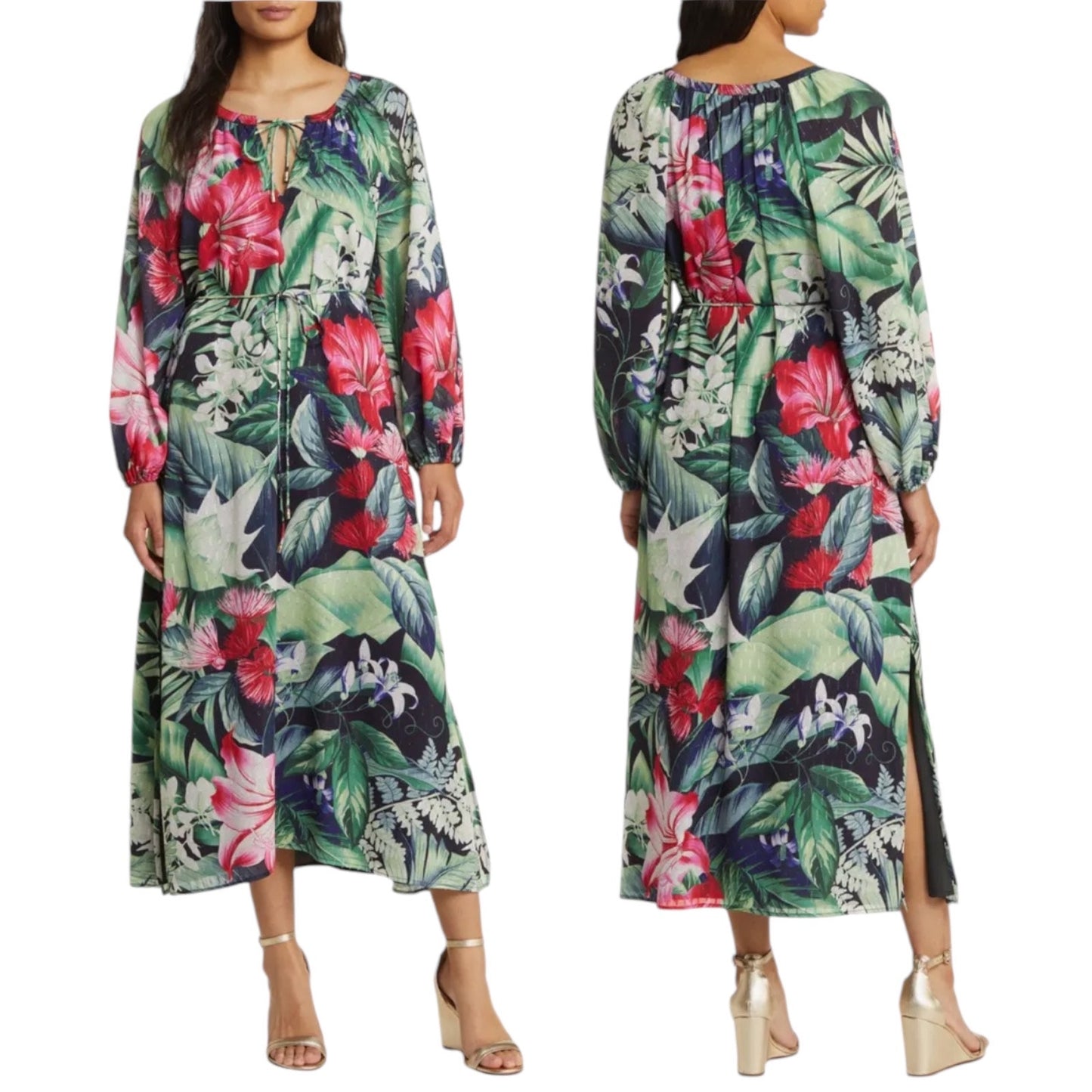 NEW Tommy Bahama Celebration Tropical Floral Maxi Dress Green Size XXS