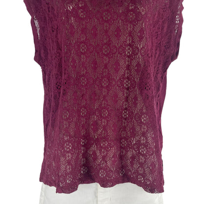 Old Navy Sleeveless Lace Front Boxy Top Soft Jersey Burgundy Size S