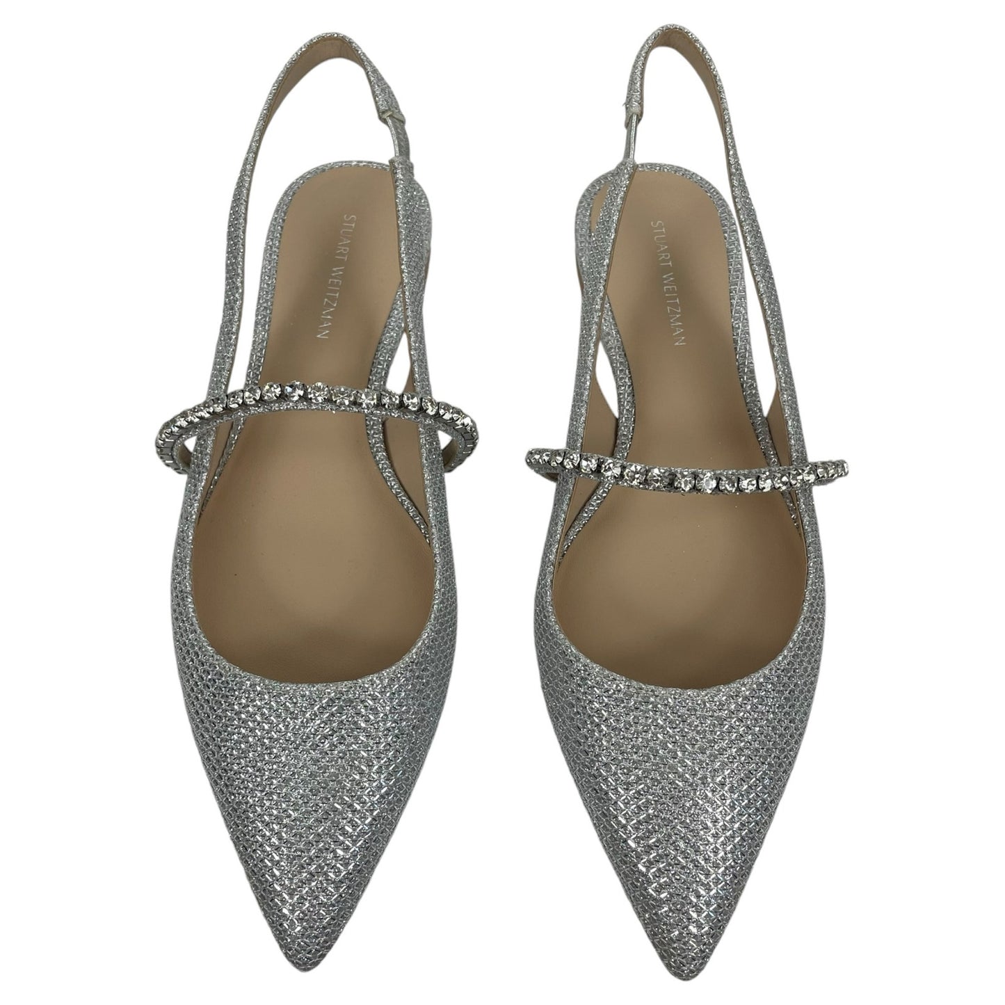 Stuart Weitzman Crystaline Pointed Toe Slingback Flats Silver Size 7