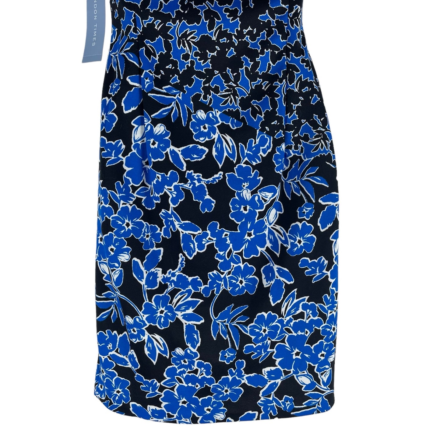 London Times Floral Printed Diagonal Sheath Dress Sleeveless Blue Size 0