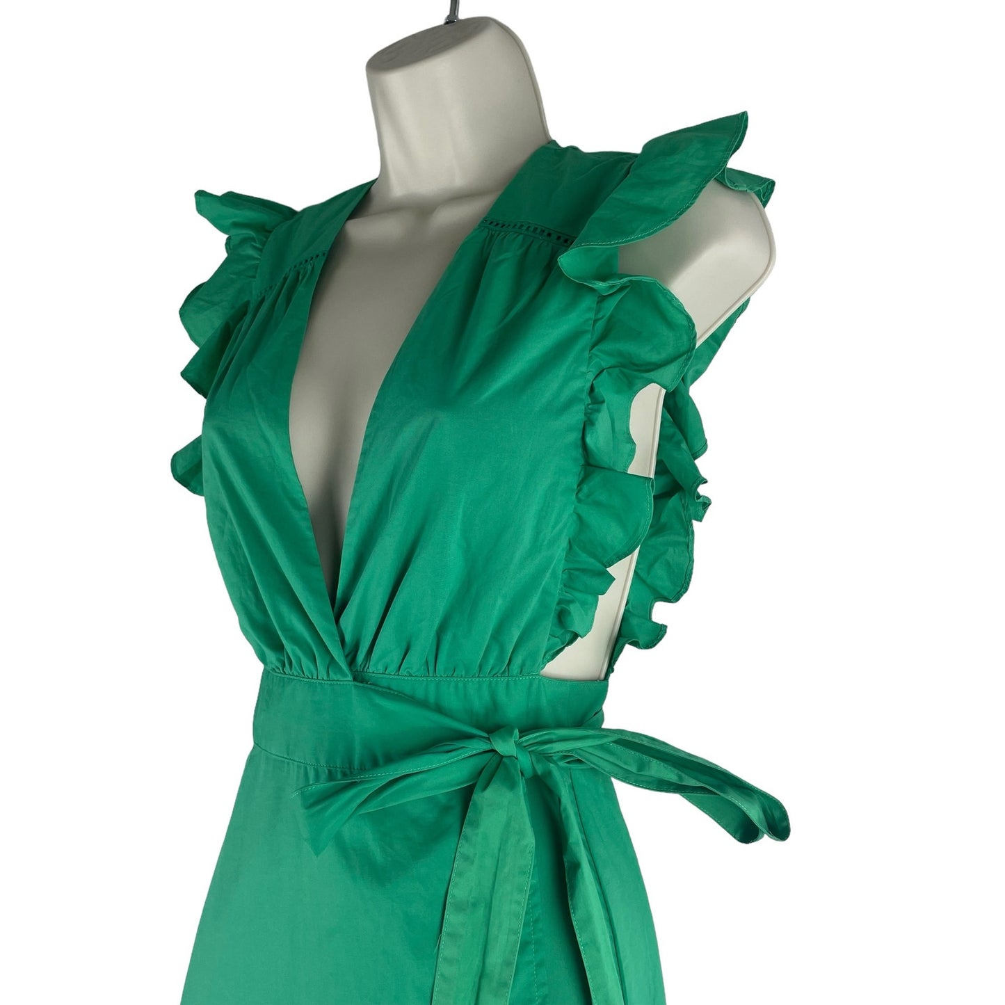 Lovers + Friends Zane Wrap Midi Dress Plunge Neck Green Size XS