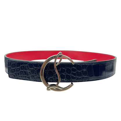 Christian Louboutin CL Logo Crocodile Reversible Leather Belt Blue Size 85/34
