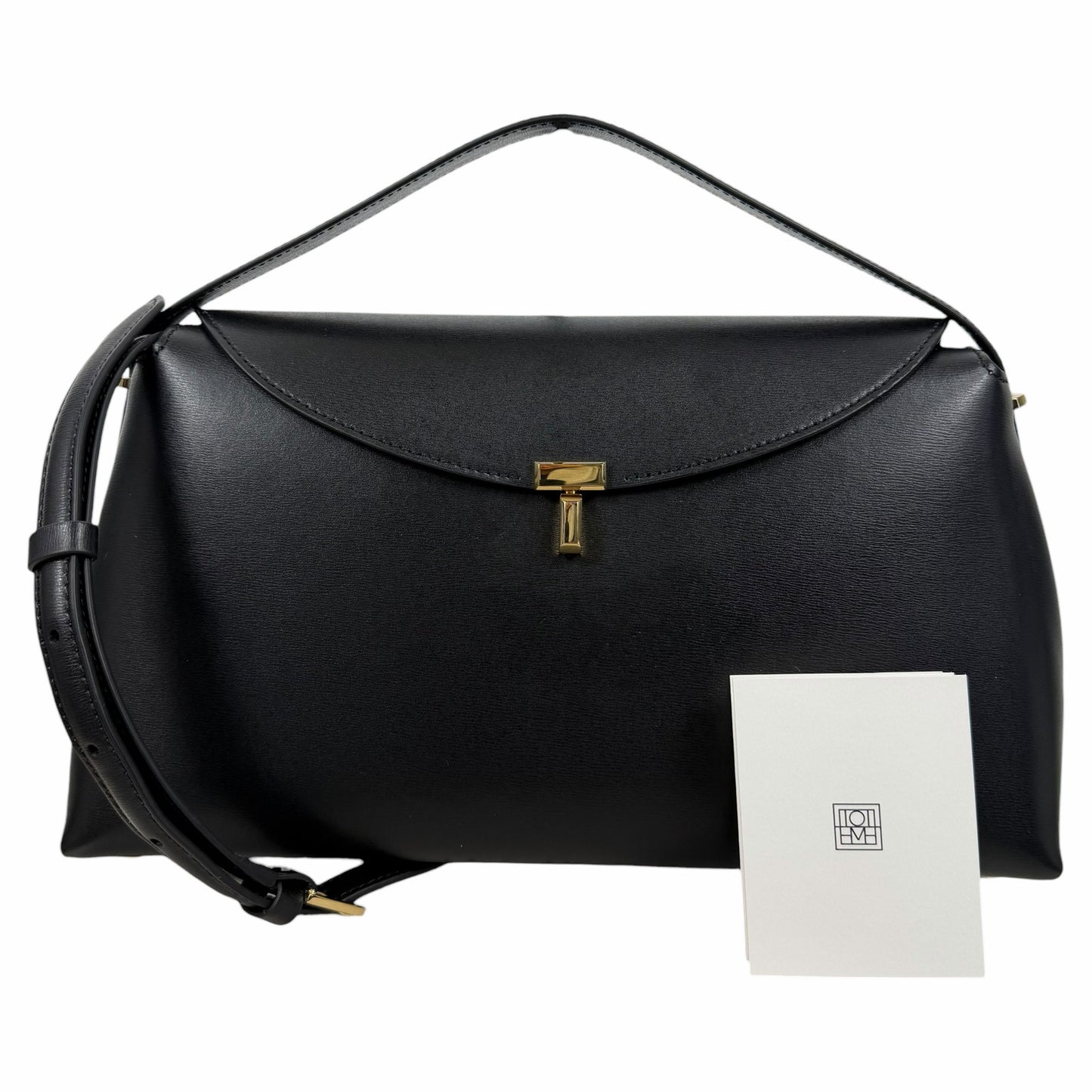 Toteme T Lock Leather Top Handle Satchel Bag Black Gold