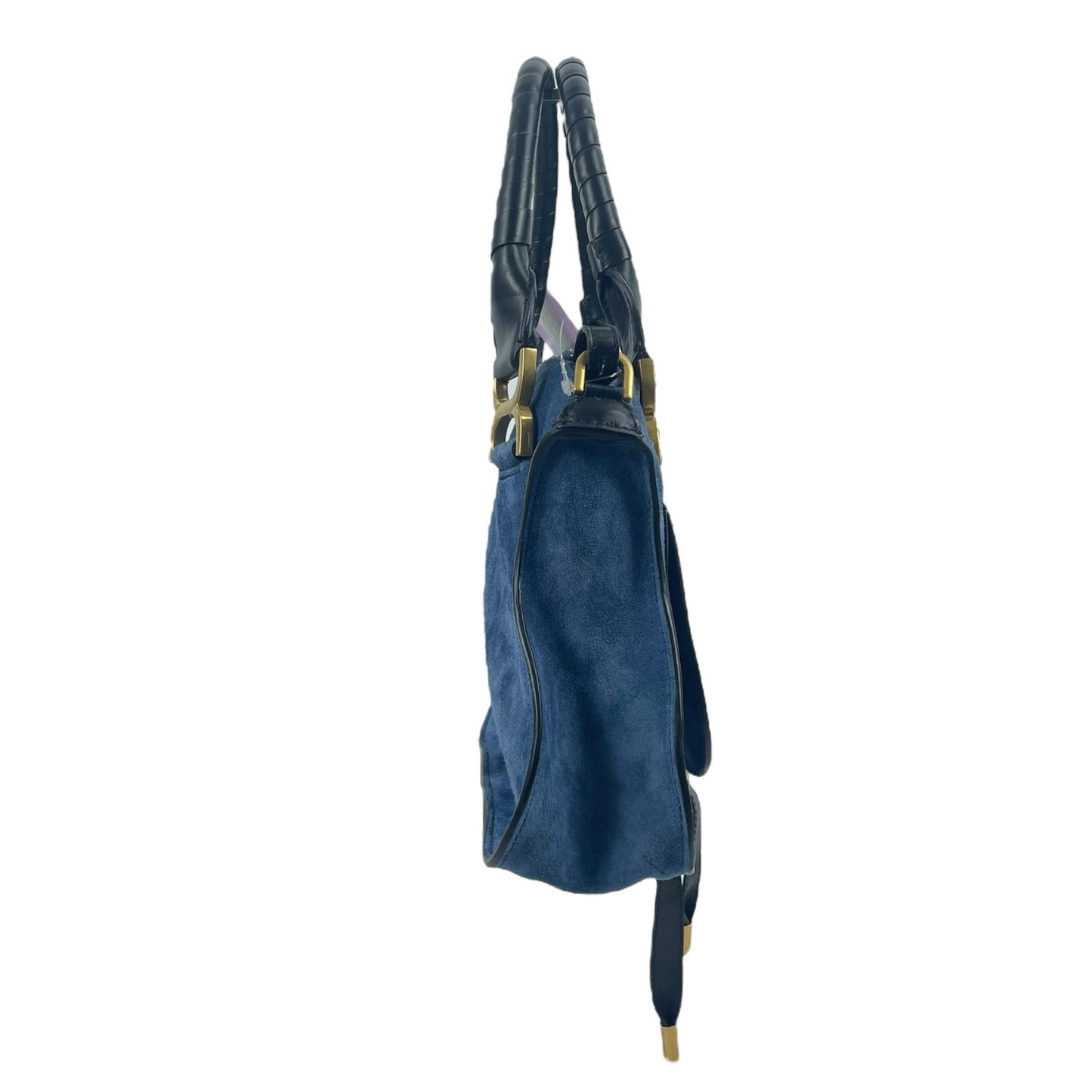 Chloe Small Marcie Double Carry Bag Satchel Suede Leather Trim Blue