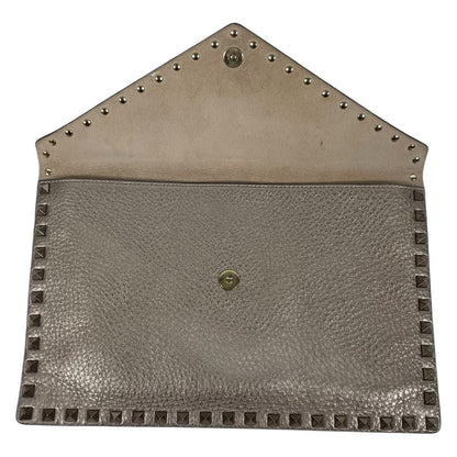 Valentino Garavani Rockstud Large Metallic Envelop Clutch Bag Bronze
