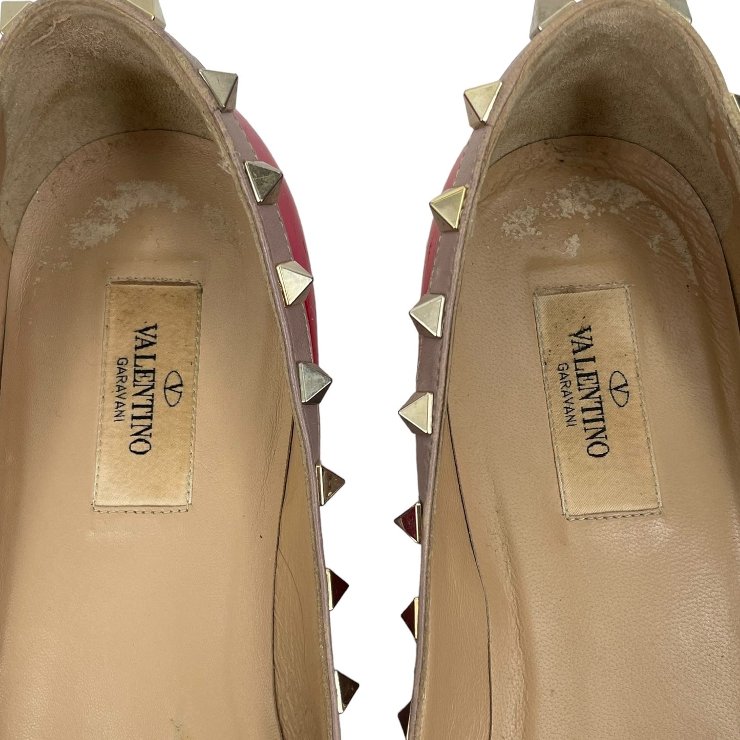 Valentino Garavani Rockstud Two Tone Poined Toe Flats Red Pink Size 40