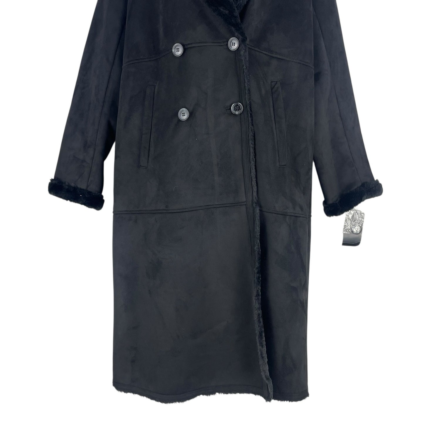 Lauren Ralph Lauren Double Breasted Faux Shearling Coat Black Size XL
