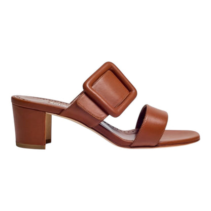 Manolo Blahnik Titubanew Leather Open Toe Mule Sandal Brown Size 37