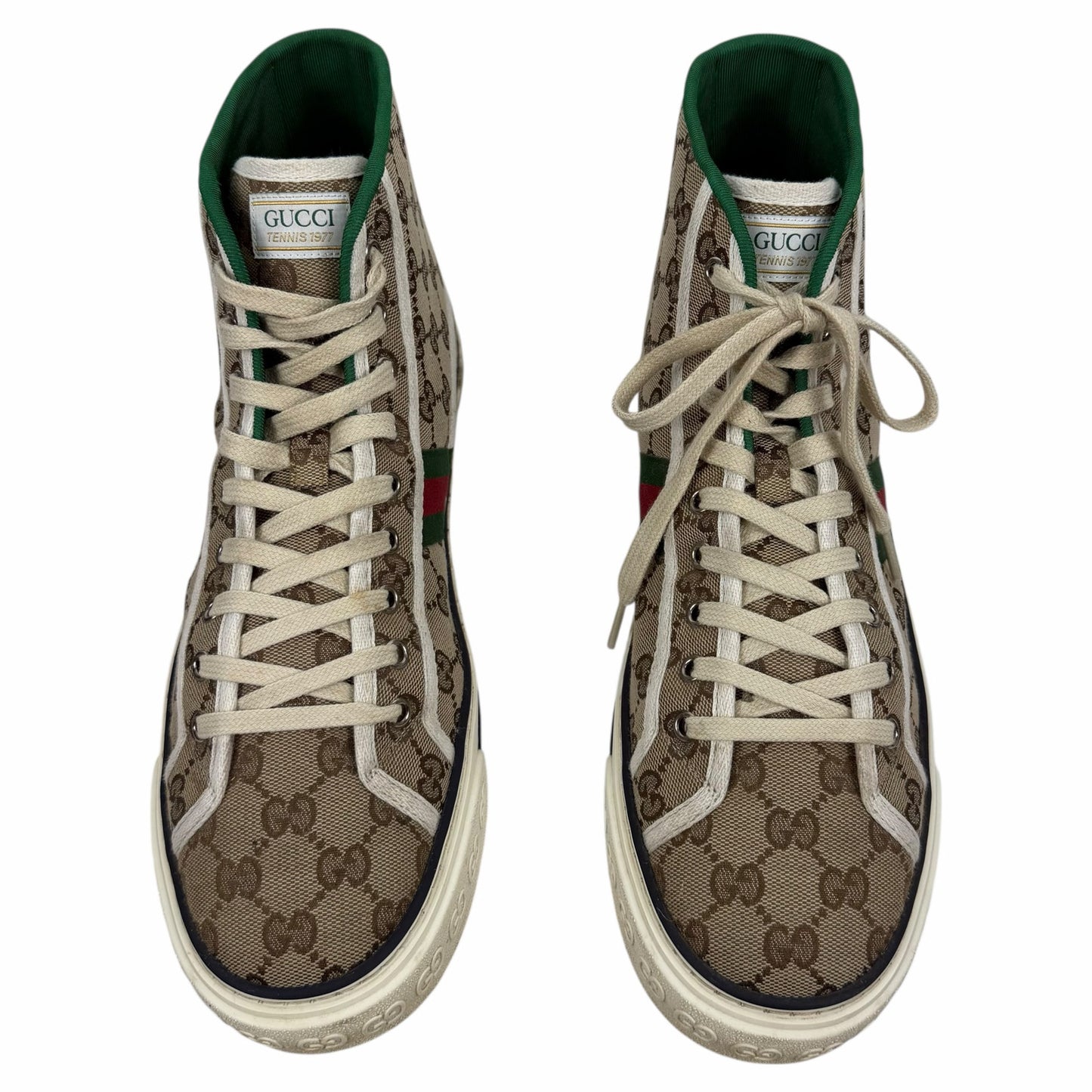 Gucci GG 1977 Tennis Sneakers Lace Up Beige Ebony Original Size 11.5/ 12