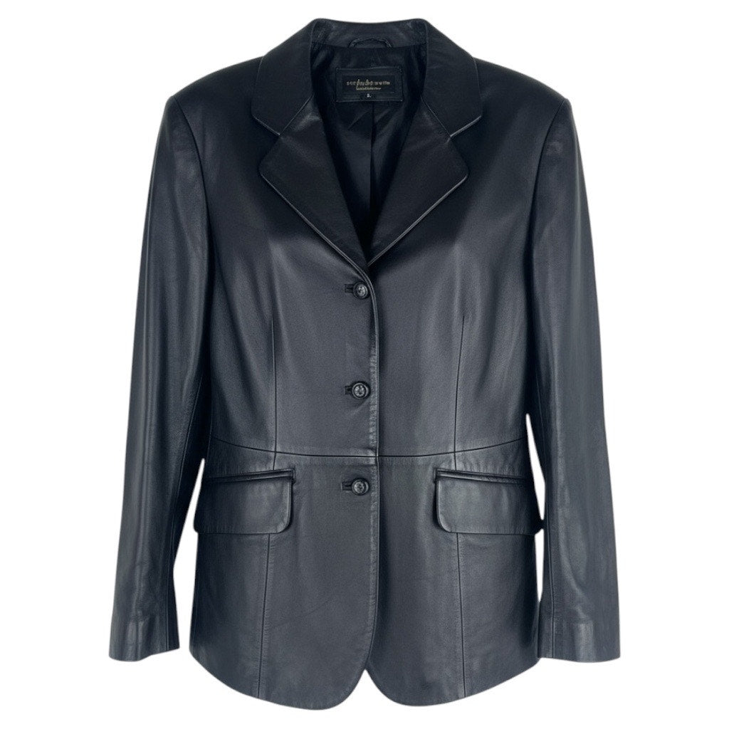 Croft & Barrow Black Lambskin Leather Blazer Jacket 3 Buttons Size M
