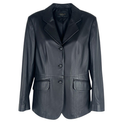 Croft & Barrow Black Lambskin Leather Blazer Jacket 3 Buttons Size M