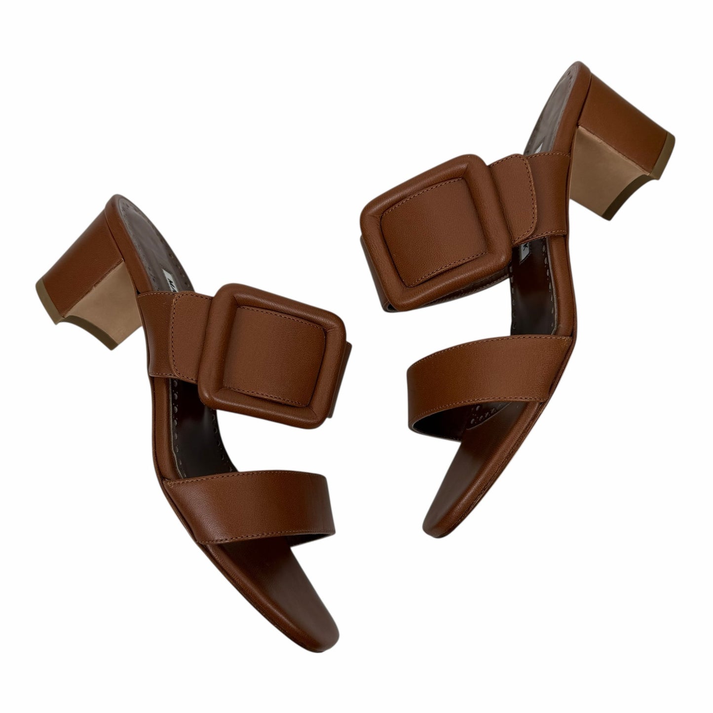 Manolo Blahnik Titubanew Leather Open Toe Mule Sandal Brown Size 37